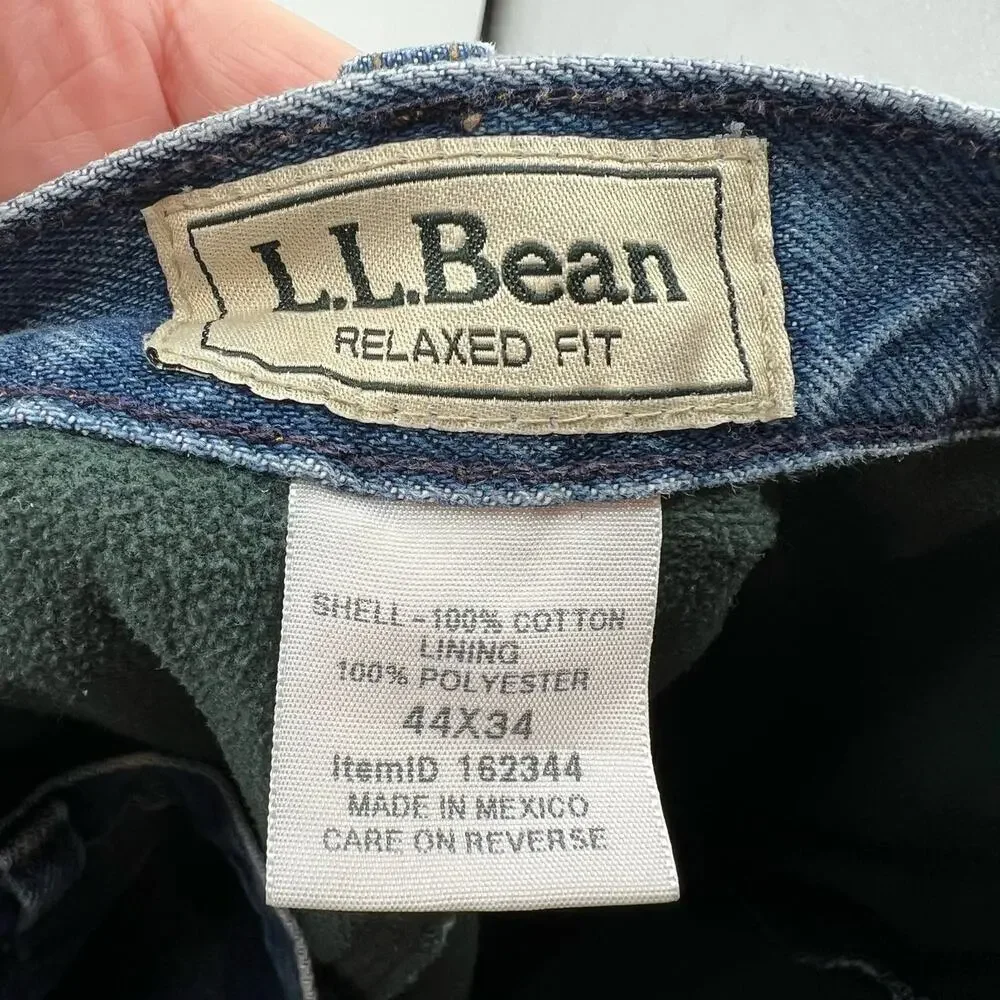 vtg 90s LL BEAN fleece lined denim jeans straight leg stonewash faded sz 44 x 34